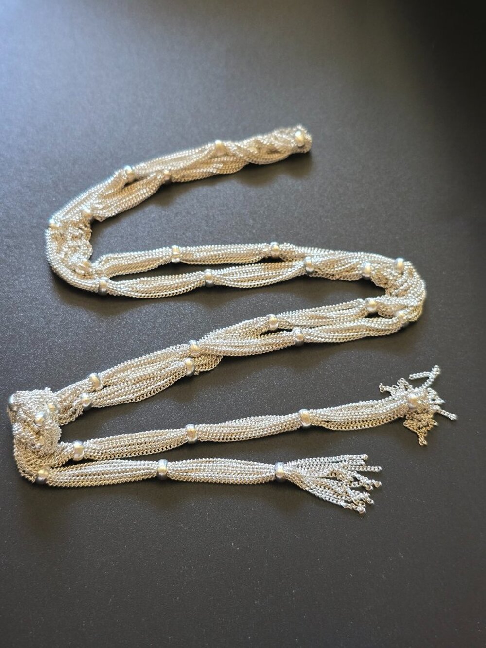 Gorgeous vintage silver multi strand necklace tassel knot